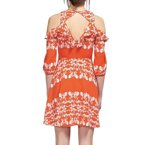 Whistles Coral flower Midi shoulder cut out Dress Size US 2 perfect condition - Picture 3 of 9